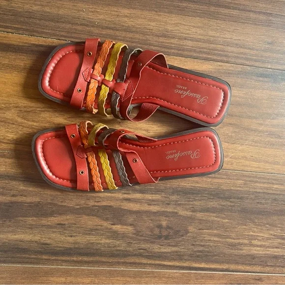 Boho Braided Leather Sandals | Multicolor Strap Summer Sandals | Size 8 - Picture 3 of 6